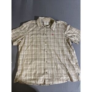 Fjallraven Men's Plaid Short Sleeve Button Up Shirt Relaxed Fit XXL Tan‎ White